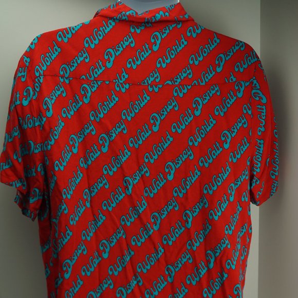 Disney Parks Men’s Walt Disney World Retro Button-Down Shirt Red Teal Size Large - Picture 3 of 5